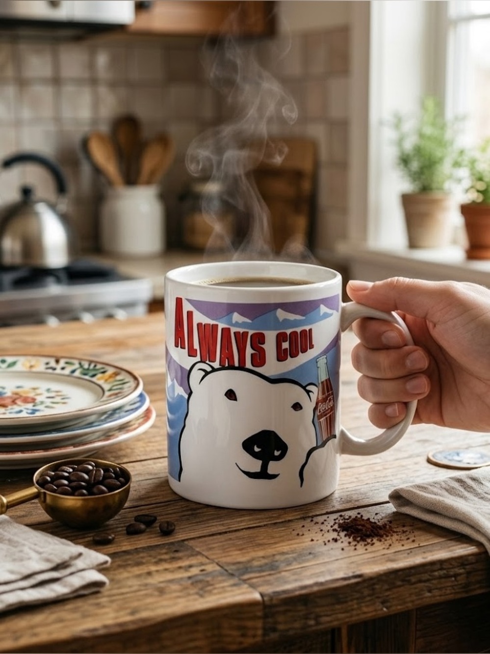1995 Coca-Cola Polar Bear Coffee Mug Vintage Dakin Collectible Coke Always Cool